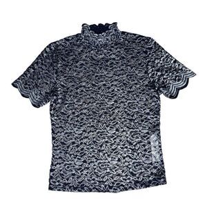 ZARA Metallic Mock Neck Lace Blouse